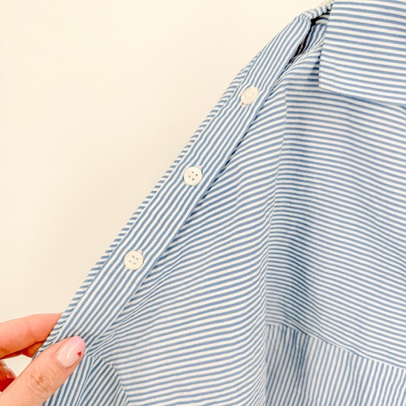 Zara Blue and White Cuffed Sleeve Boxy Blouse - Picture 4 of 5